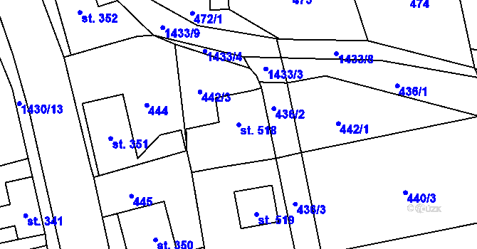 Parcela st. 518 v KÚ Chrastava I, Katastrální mapa