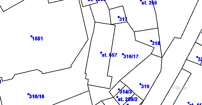 Parcela st. 657 v KÚ Chrastava I, Katastrální mapa