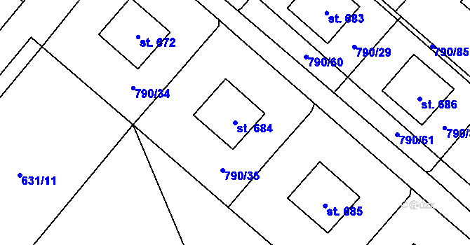 Parcela st. 684 v KÚ Chrastava I, Katastrální mapa