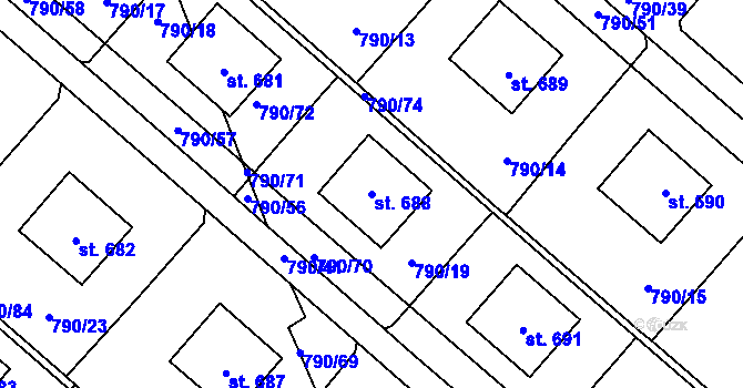 Parcela st. 688 v KÚ Chrastava I, Katastrální mapa