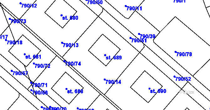 Parcela st. 689 v KÚ Chrastava I, Katastrální mapa