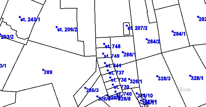 Parcela st. 749 v KÚ Chrastava I, Katastrální mapa