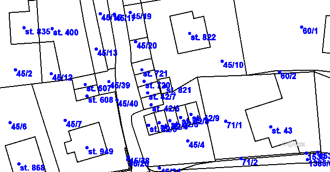 Parcela st. 821 v KÚ Chrastava I, Katastrální mapa