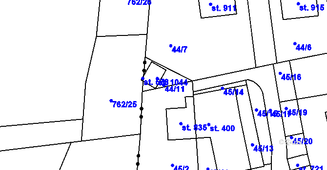 Parcela st. 44/11 v KÚ Chrastava I, Katastrální mapa