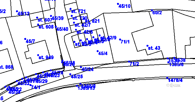 Parcela st. 45/4 v KÚ Chrastava I, Katastrální mapa