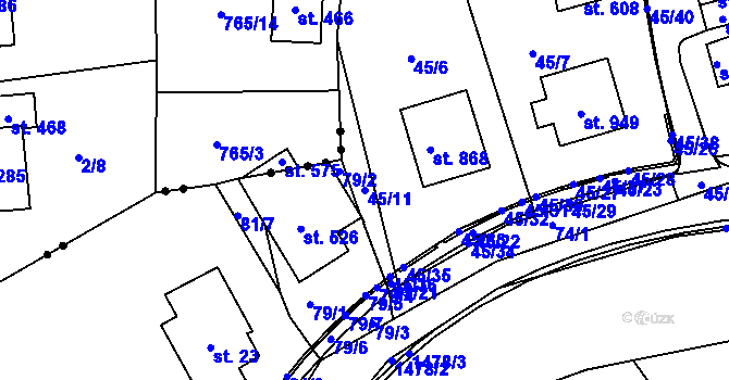 Parcela st. 45/11 v KÚ Chrastava I, Katastrální mapa