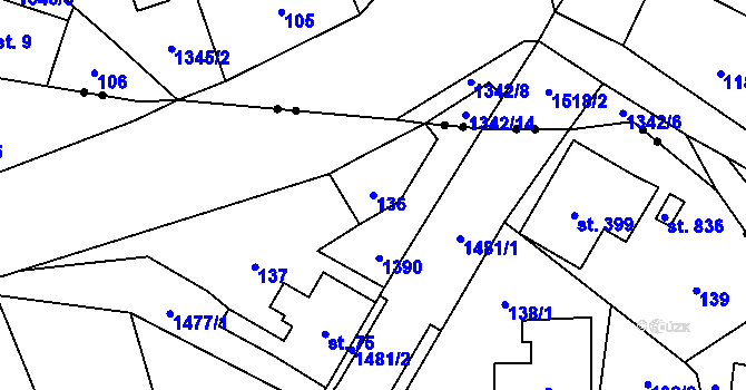 Parcela st. 136 v KÚ Chrastava I, Katastrální mapa