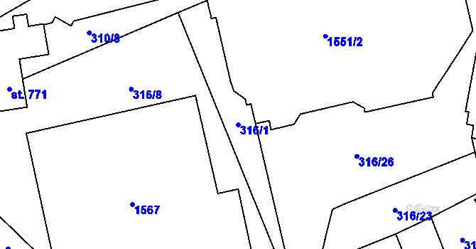 Parcela st. 316/1 v KÚ Chrastava I, Katastrální mapa