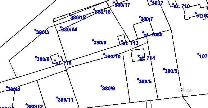 Parcela st. 380/10 v KÚ Chrastava I, Katastrální mapa