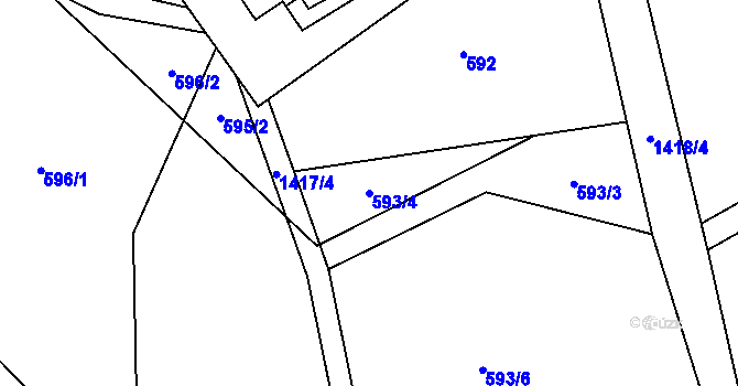 Parcela st. 593/4 v KÚ Chrastava I, Katastrální mapa