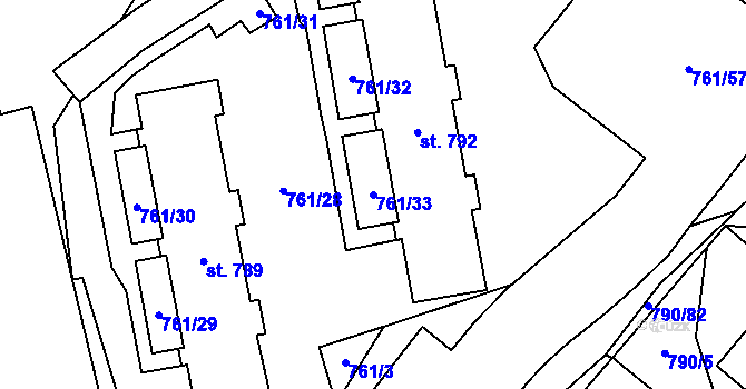 Parcela st. 761/33 v KÚ Chrastava I, Katastrální mapa