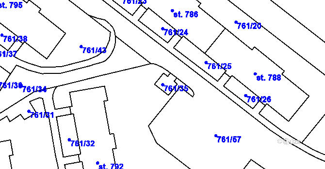 Parcela st. 761/35 v KÚ Chrastava I, Katastrální mapa
