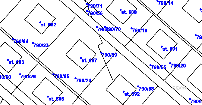 Parcela st. 790/69 v KÚ Chrastava I, Katastrální mapa