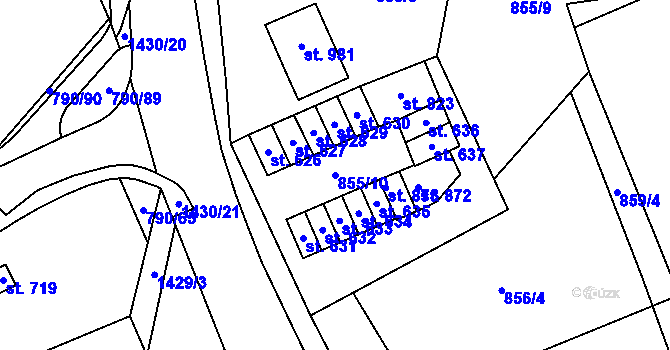 Parcela st. 855/10 v KÚ Chrastava I, Katastrální mapa