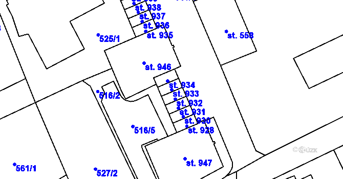 Parcela st. 933 v KÚ Chrastava I, Katastrální mapa