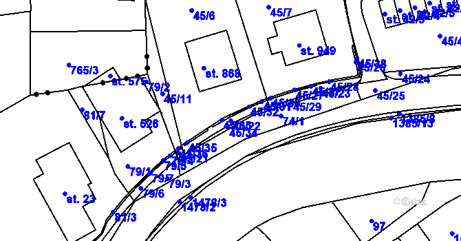 Parcela st. 45/22 v KÚ Chrastava I, Katastrální mapa
