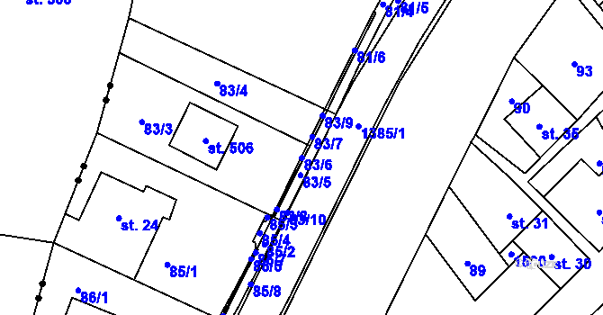 Parcela st. 83/6 v KÚ Chrastava I, Katastrální mapa