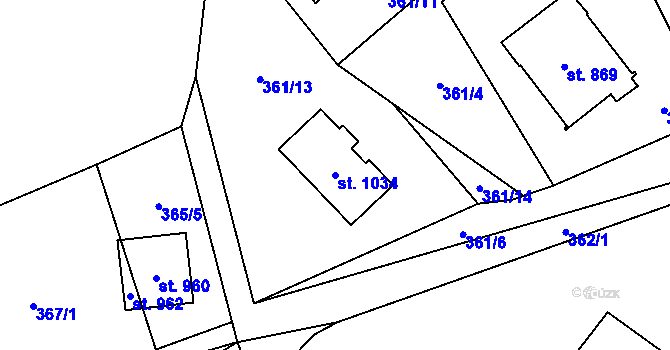 Parcela st. 1034 v KÚ Chrastava I, Katastrální mapa