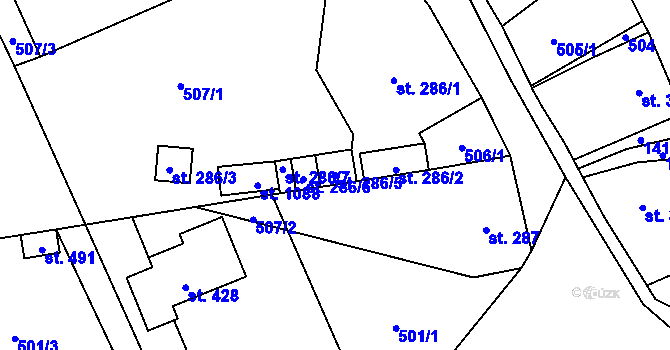 Parcela st. 286/5 v KÚ Chrastava I, Katastrální mapa
