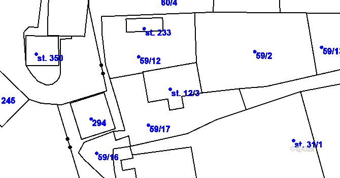 Parcela st. 12/3 v KÚ Chrastava II, Katastrální mapa