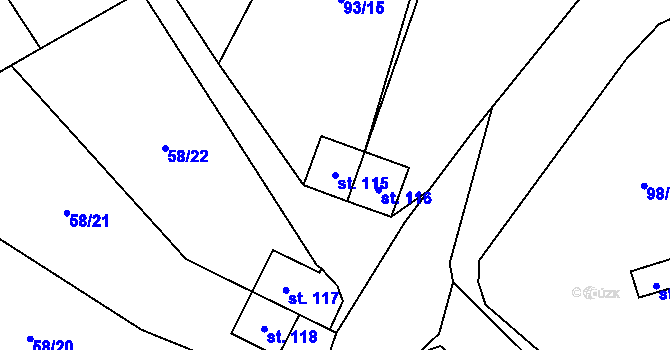 Parcela st. 115 v KÚ Chrastava II, Katastrální mapa