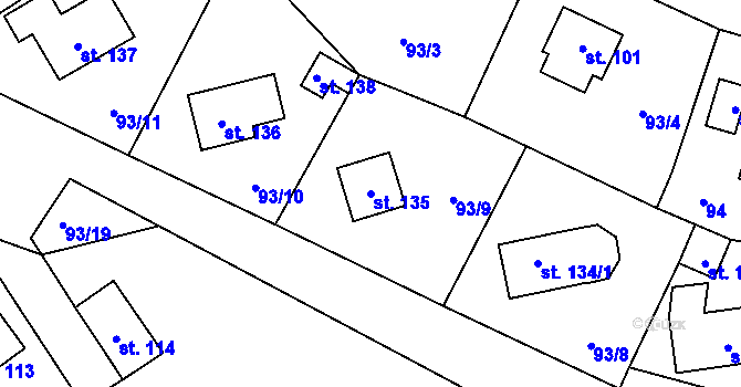 Parcela st. 135 v KÚ Chrastava II, Katastrální mapa