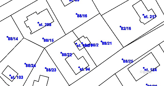 Parcela st. 198/2 v KÚ Chrastava II, Katastrální mapa