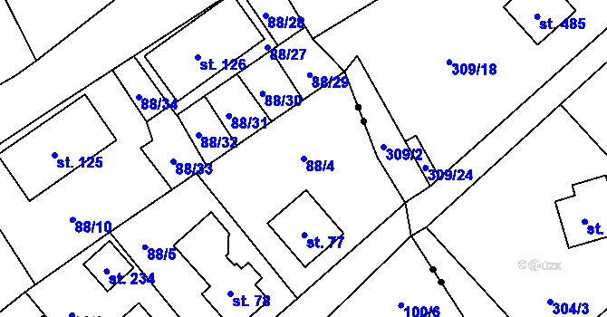 Parcela st. 88/4 v KÚ Chrastava II, Katastrální mapa