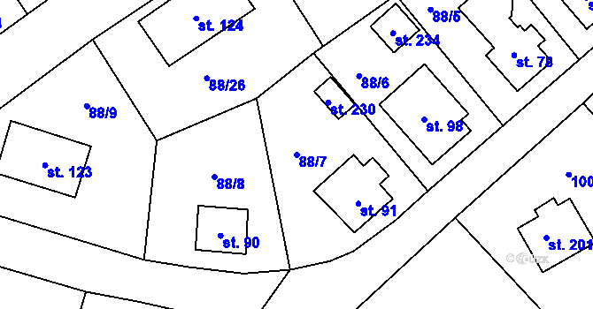 Parcela st. 88/7 v KÚ Chrastava II, Katastrální mapa