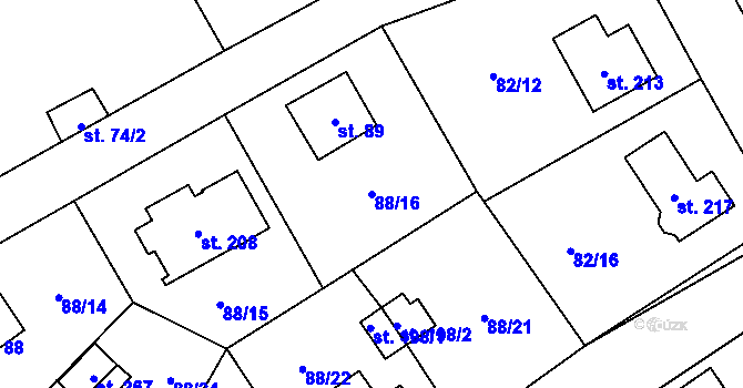 Parcela st. 88/16 v KÚ Chrastava II, Katastrální mapa