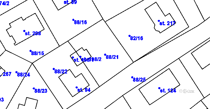 Parcela st. 88/21 v KÚ Chrastava II, Katastrální mapa