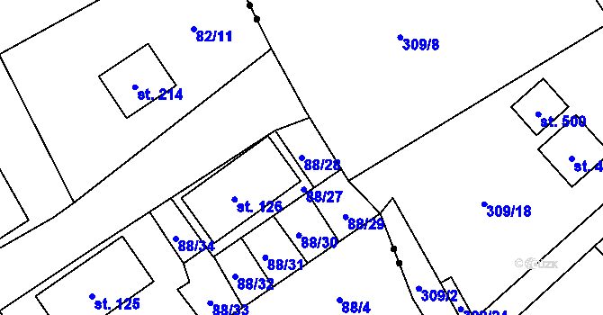 Parcela st. 88/28 v KÚ Chrastava II, Katastrální mapa