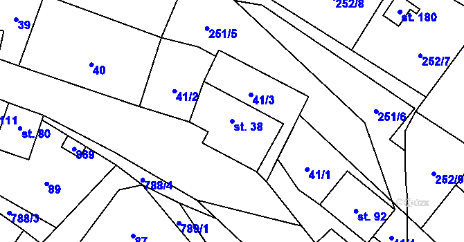 Parcela st. 38 v KÚ Chrastavec, Katastrální mapa