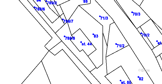 Parcela st. 44 v KÚ Chrastavec, Katastrální mapa