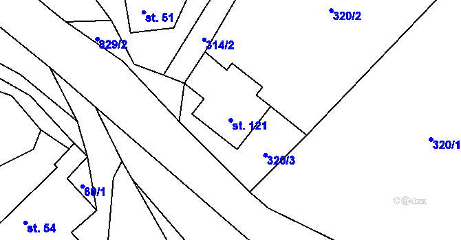Parcela st. 121 v KÚ Chrastavec, Katastrální mapa