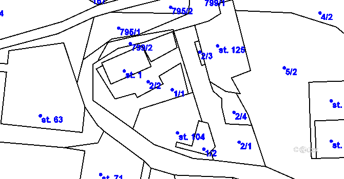 Parcela st. 1/1 v KÚ Chrastavec, Katastrální mapa