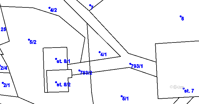 Parcela st. 4/1 v KÚ Chrastavec, Katastrální mapa