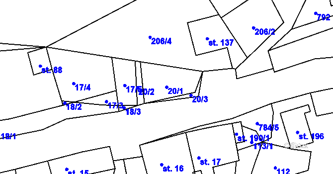 Parcela st. 20/1 v KÚ Chrastavec, Katastrální mapa