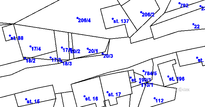 Parcela st. 20/3 v KÚ Chrastavec, Katastrální mapa
