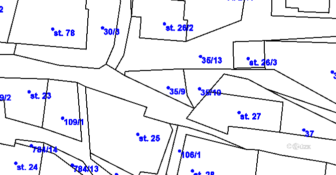 Parcela st. 35/9 v KÚ Chrastavec, Katastrální mapa