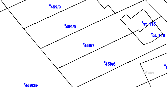 Parcela st. 459/7 v KÚ Chrastavec, Katastrální mapa