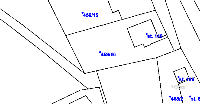 Parcela st. 459/16 v KÚ Chrastavec, Katastrální mapa