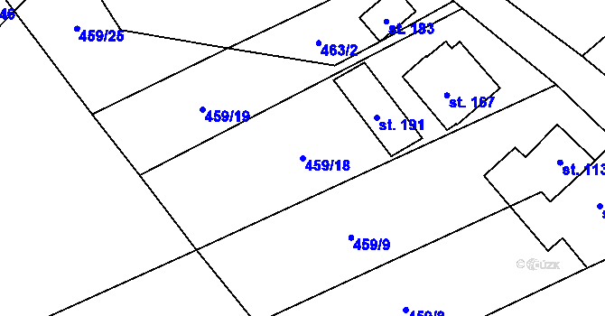 Parcela st. 459/18 v KÚ Chrastavec, Katastrální mapa