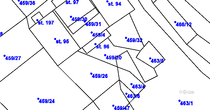 Parcela st. 459/20 v KÚ Chrastavec, Katastrální mapa
