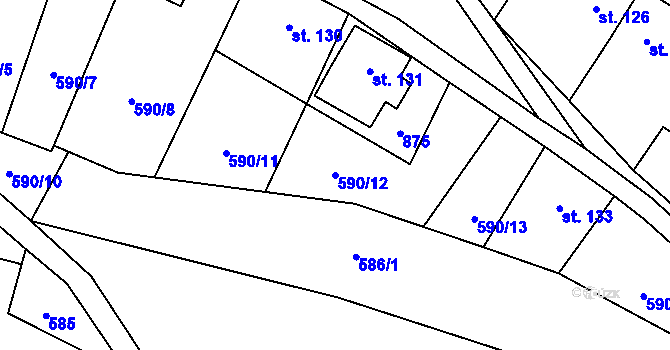 Parcela st. 590/12 v KÚ Chrastavec, Katastrální mapa