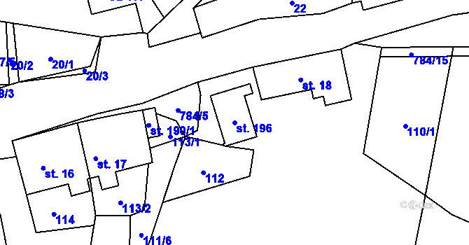 Parcela st. 196 v KÚ Chrastavec, Katastrální mapa