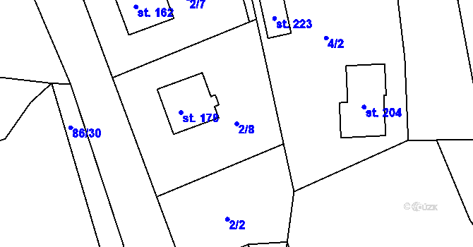Parcela st. 2/8 v KÚ Chrastavice, Katastrální mapa
