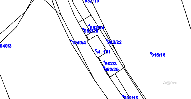 Parcela st. 191 v KÚ Chrastavice, Katastrální mapa