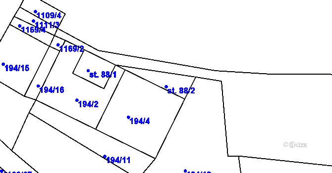 Parcela st. 88/2 v KÚ Hynčice pod Sušinou, Katastrální mapa