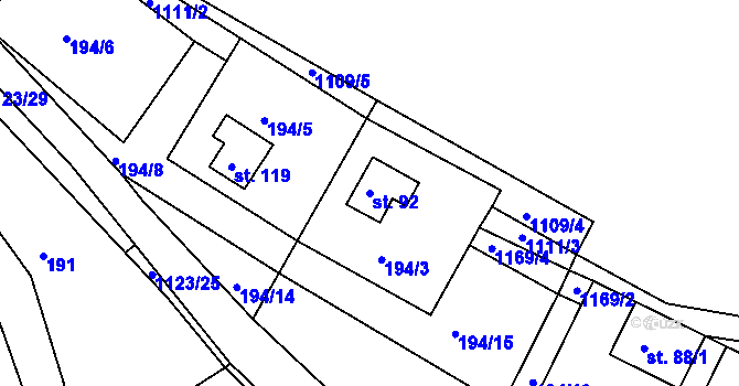 Parcela st. 92 v KÚ Hynčice pod Sušinou, Katastrální mapa